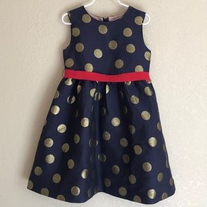 Mini Boden Gold Dot Navy Holiday Dress